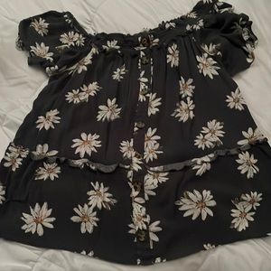 Black shirt with white flowers